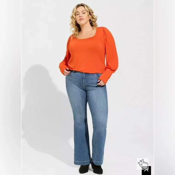 Torrid Orange Super Soft Square Neck Long Puff Sleeve Top 1X I30 - Picture 1 of 10